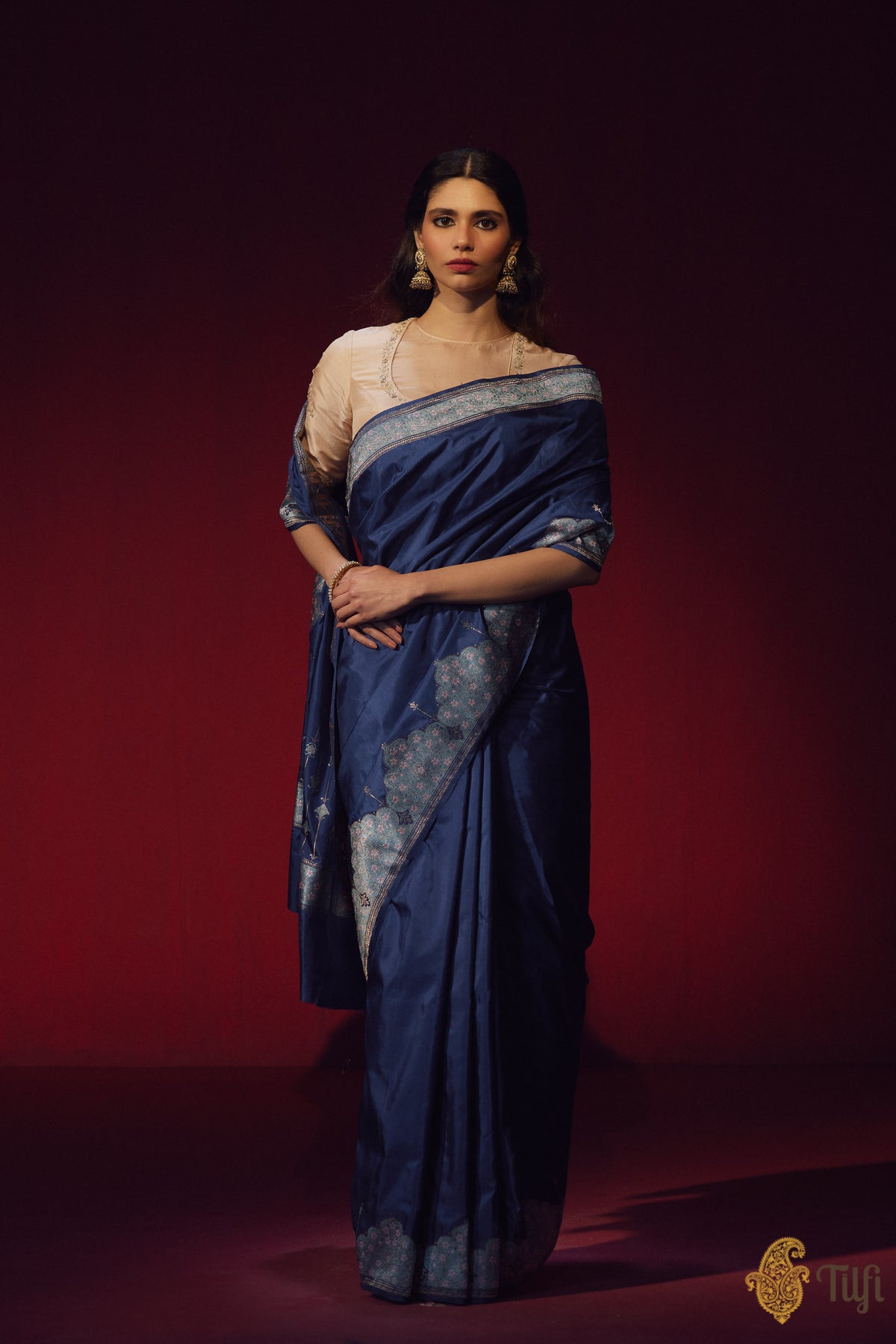 Pre-Order: &#39;Usha&#39; Blue Pure Katan Silk Banarasi Handloom Saree