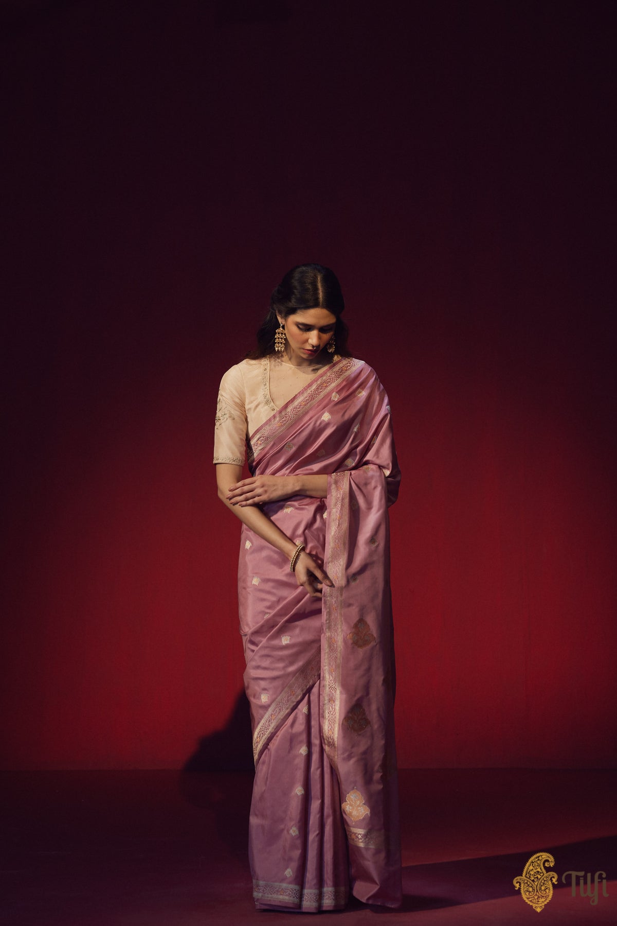 &#39;Shanta&#39; Pink Pure Katan Silk Banarasi Handloom Saree