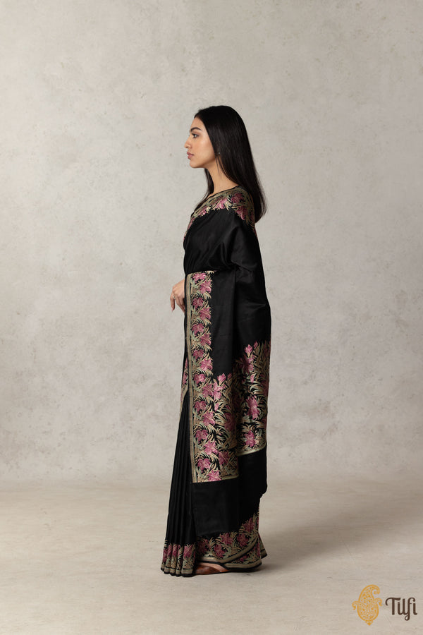 Black Pure Satin Silk Banarasi Handloom Saree - Tilfi