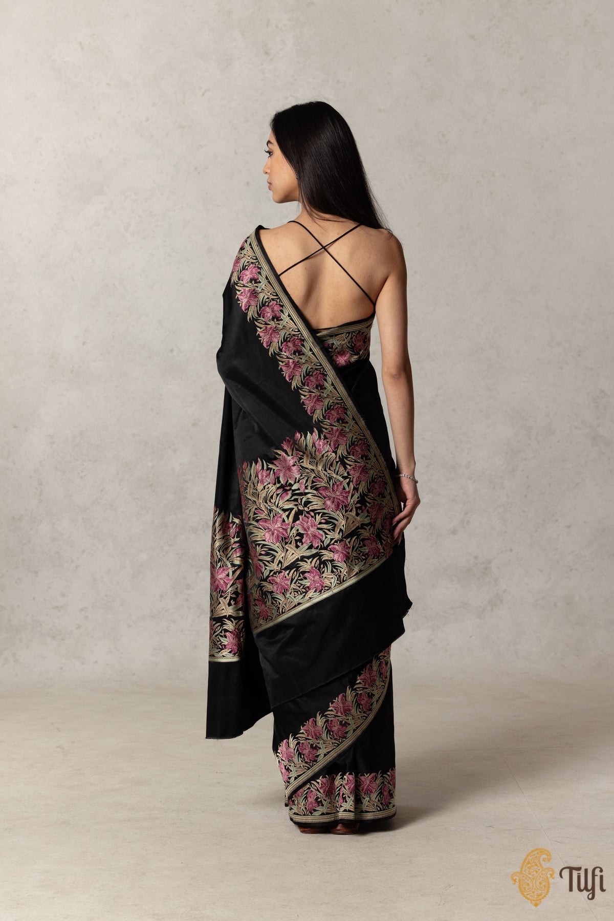 Pre-Order: Black Pure Satin Silk Banarasi Handloom Saree