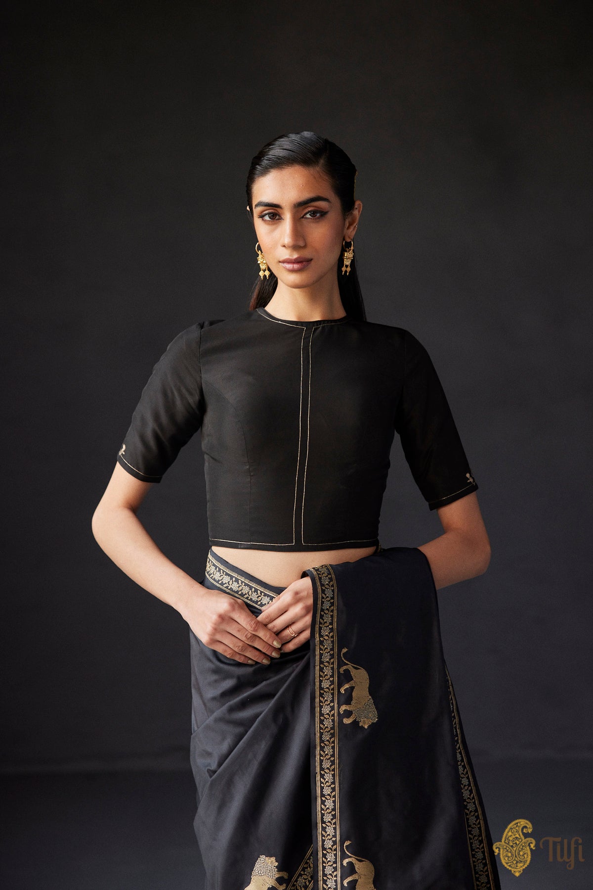 Black Pure Silk Hand-embroidered Blouse