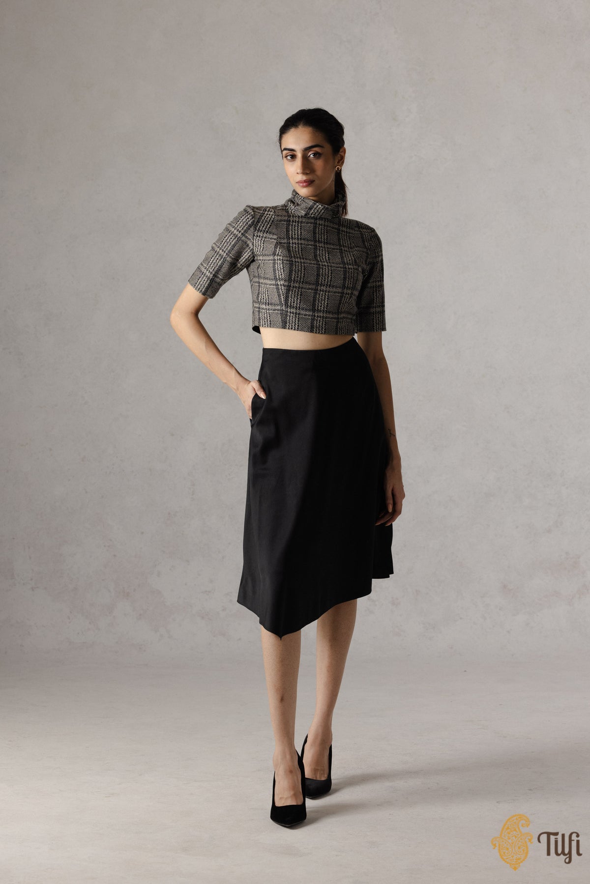 Black Pure Satin Silk Asymmetrical Skirt