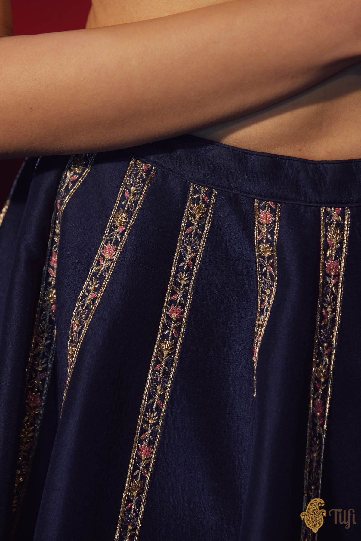 Royal Blue Banarasi Handloom Lehenga Set with Hand-embroidered Overlay