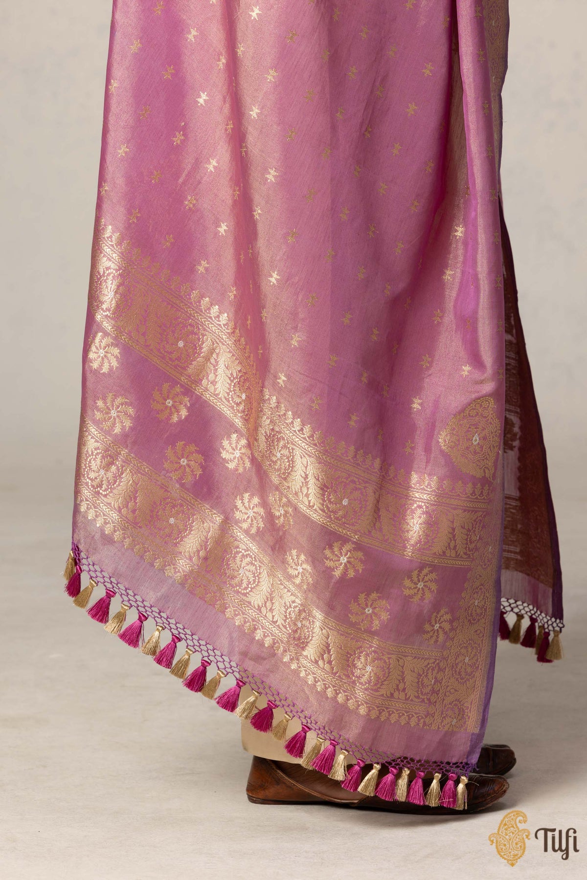 Mauve-Pink Pure Cotton Tissue Banarasi Handloom Dupatta