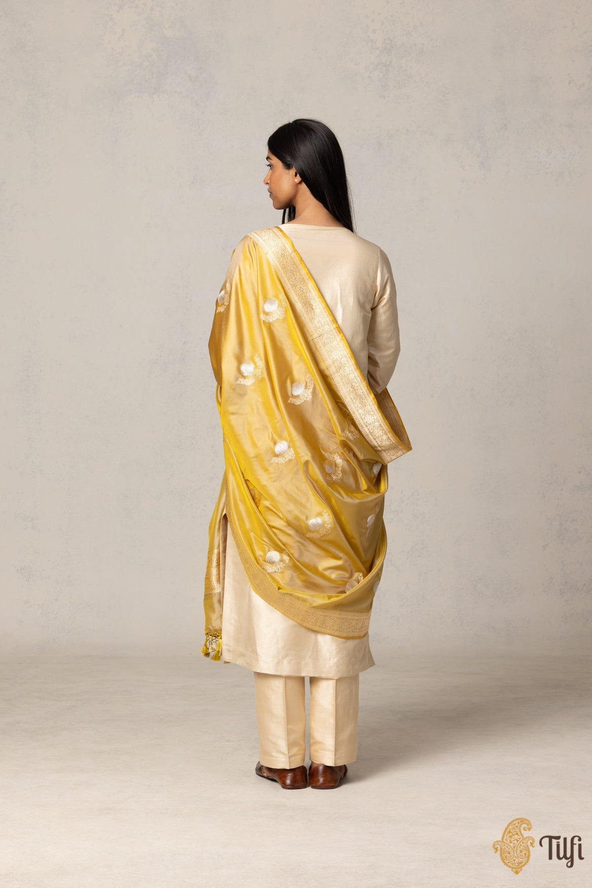 Zest Yellow Pure Katan Silk Banarasi Handloom Dupatta