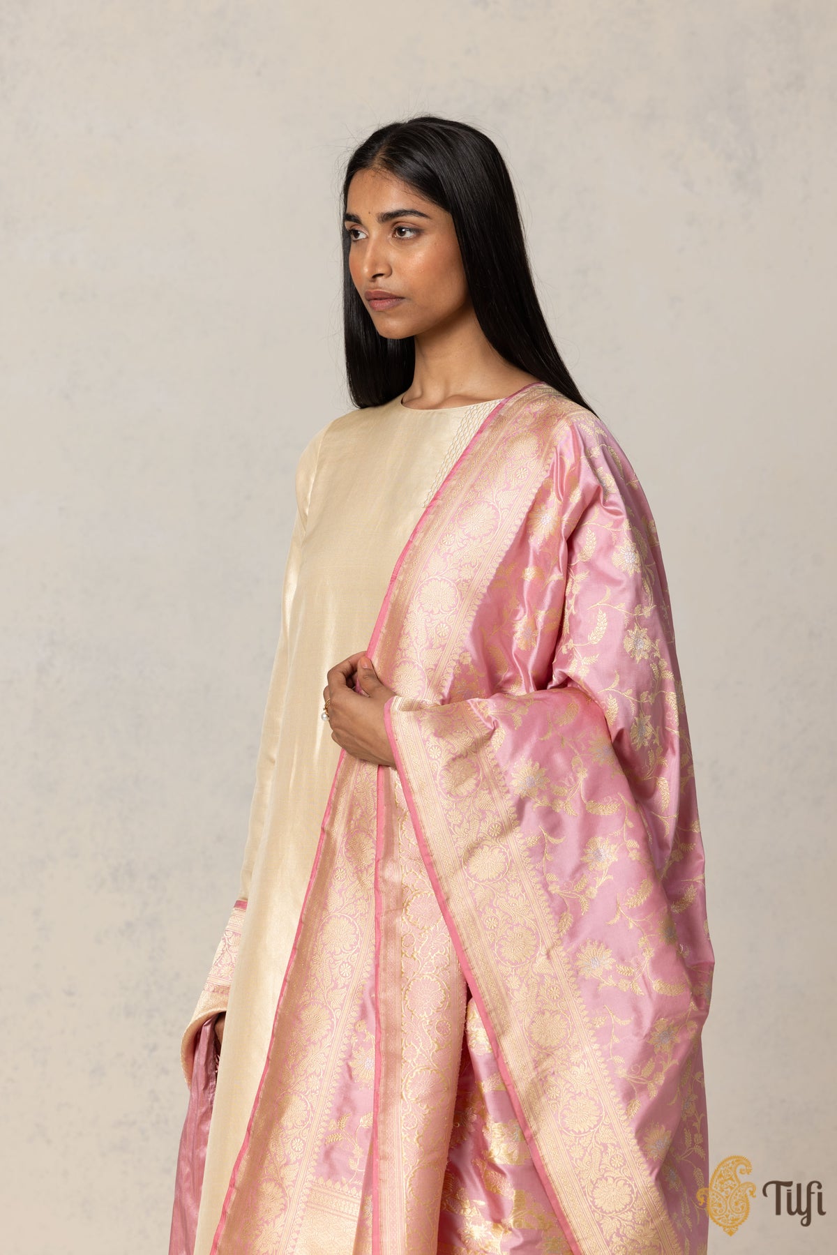 Pink Pure Katan Silk Banarasi Handloom Kadhua Dupatta