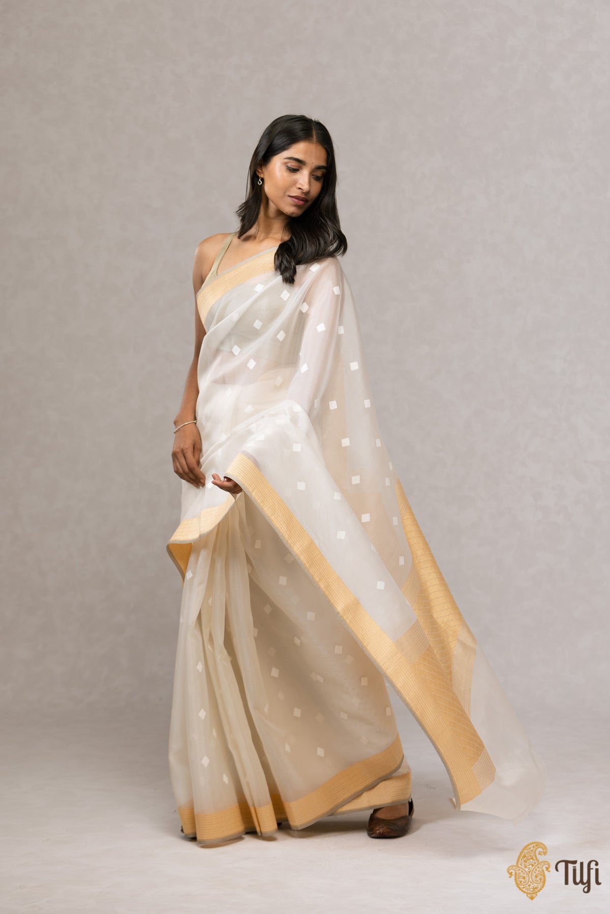 Off-White Pure Kora Silk Banarasi Handloom Saree