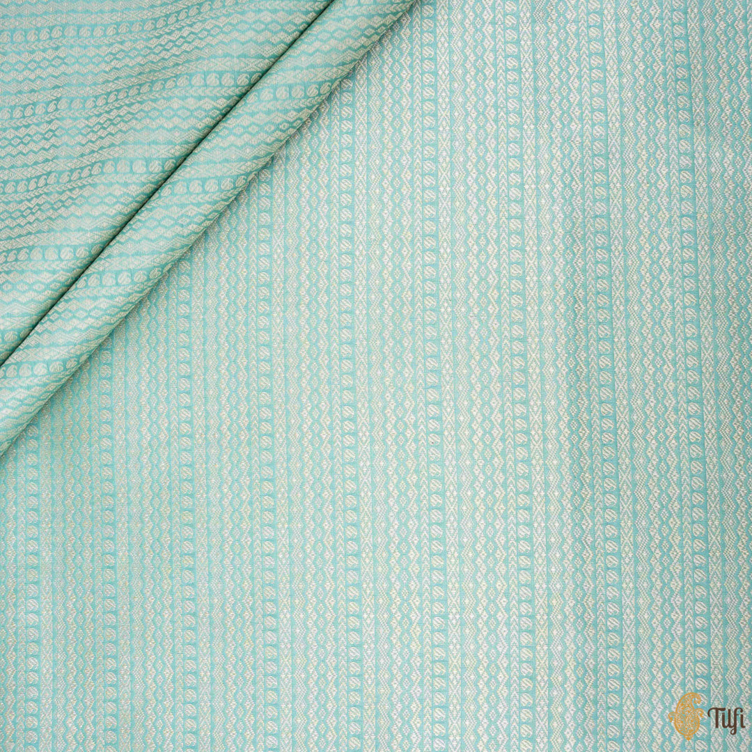 Turquoise Blue Pure Katan Silk Banarasi Handloom Fabric