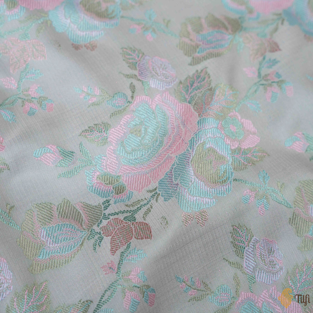Powder Blue Pure Soft Satin Silk Banarasi Handloom Fabric