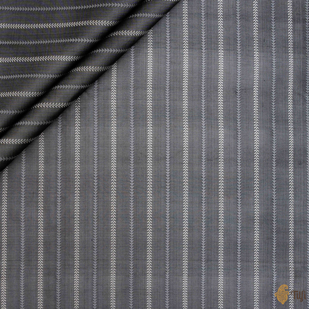 Black-Grey Pure Soft Satin Silk Banarasi Handloom Fabric