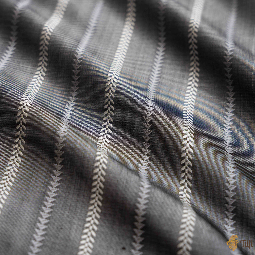 Black-Grey Pure Soft Satin Silk Banarasi Handloom Fabric