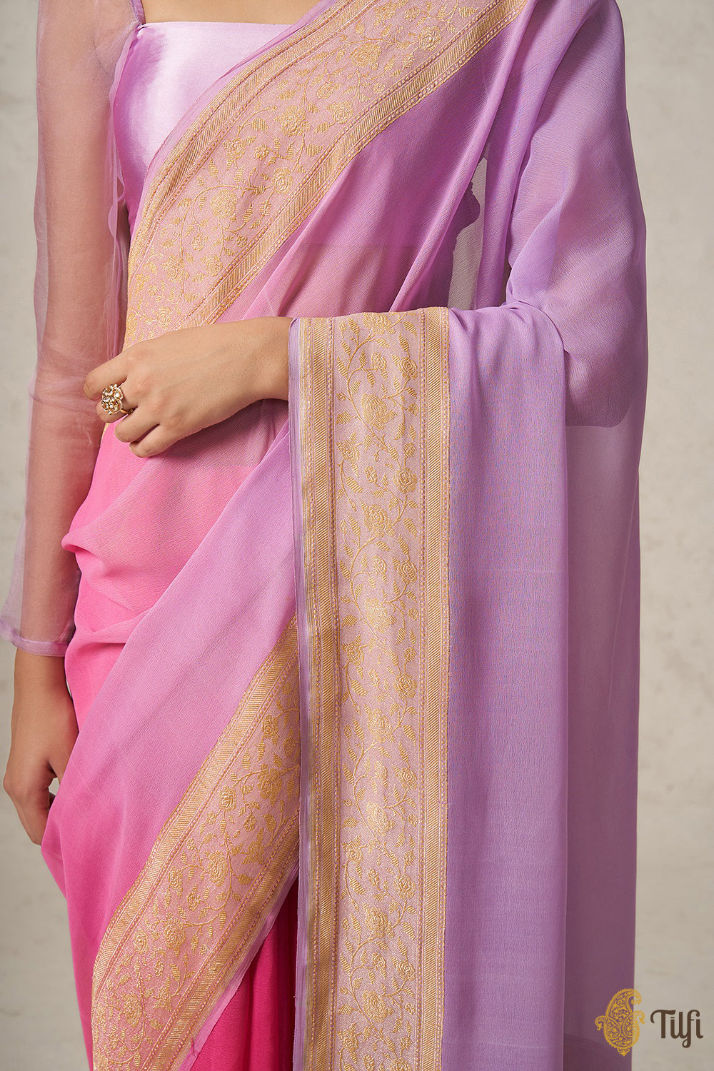 Lavender-Pink Pure Khaddi Georgette Banarasi Handloom Saree