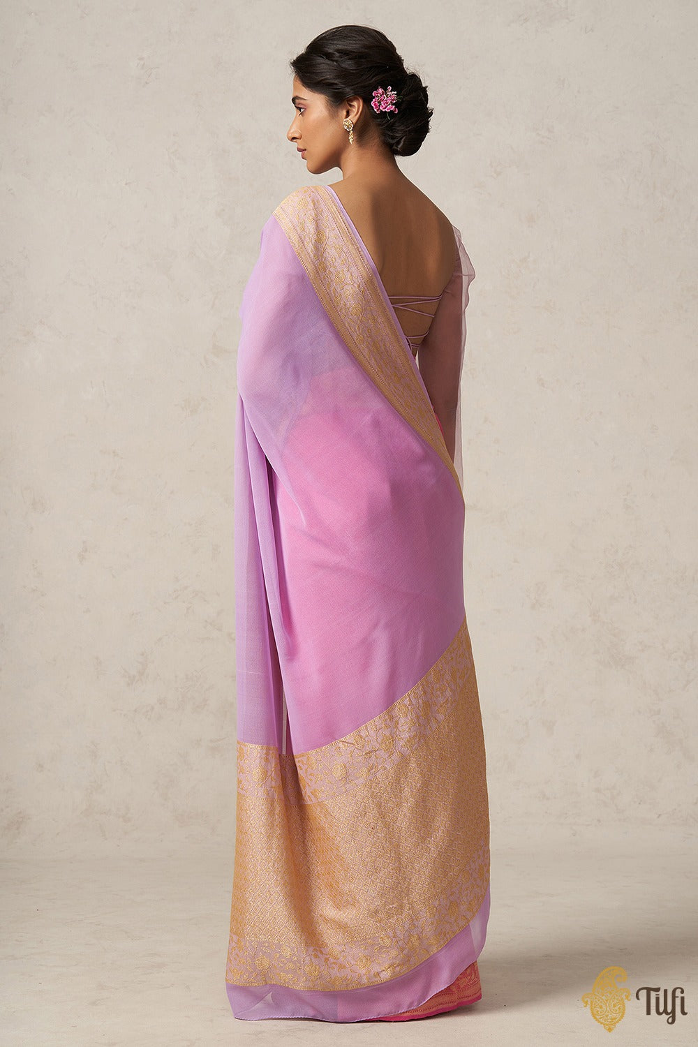 Lavender-Pink Pure Khaddi Georgette Banarasi Handloom Saree