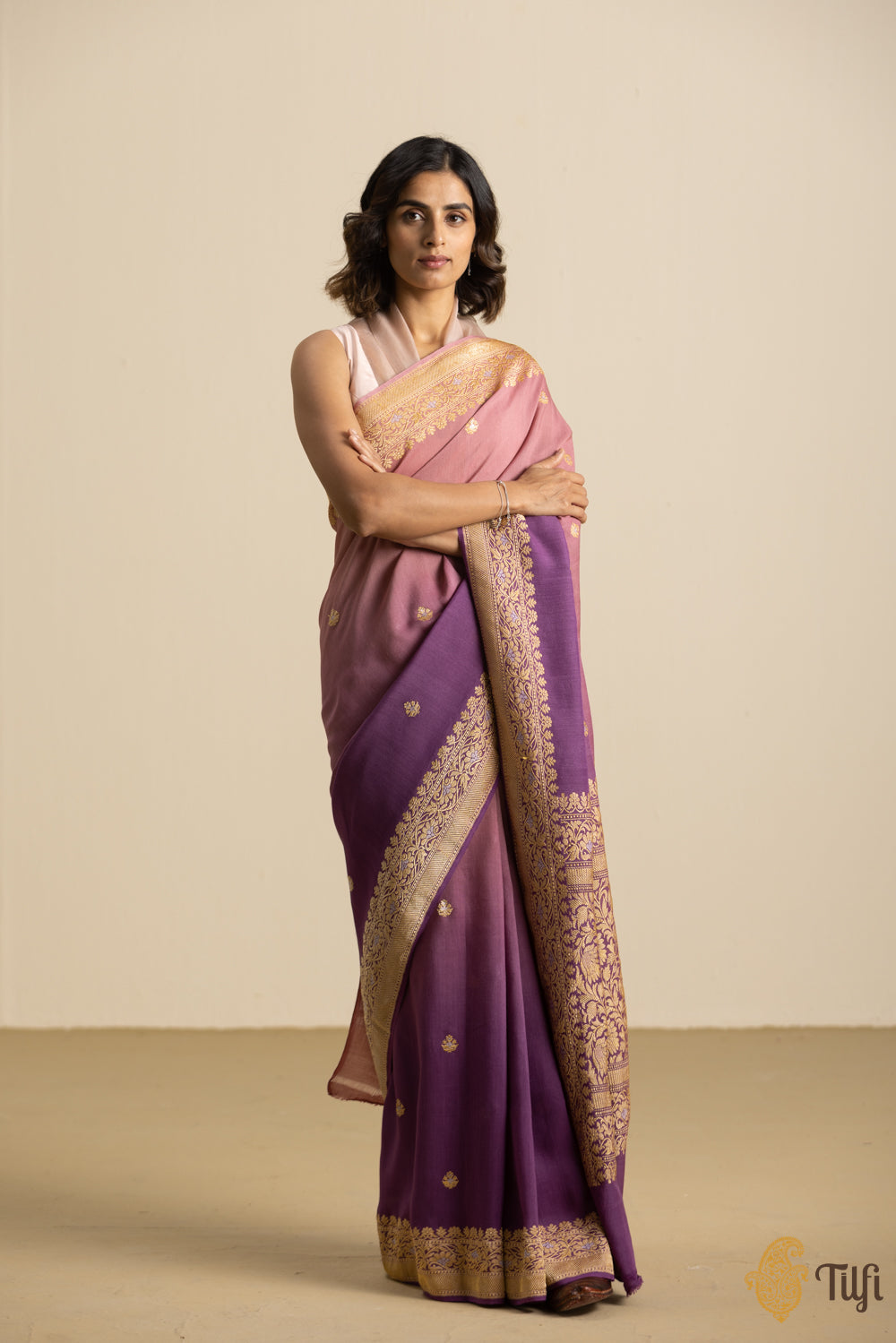 Pre-Order: Old Rose-Purple Pure Monga Silk Banarasi Handloom Saree