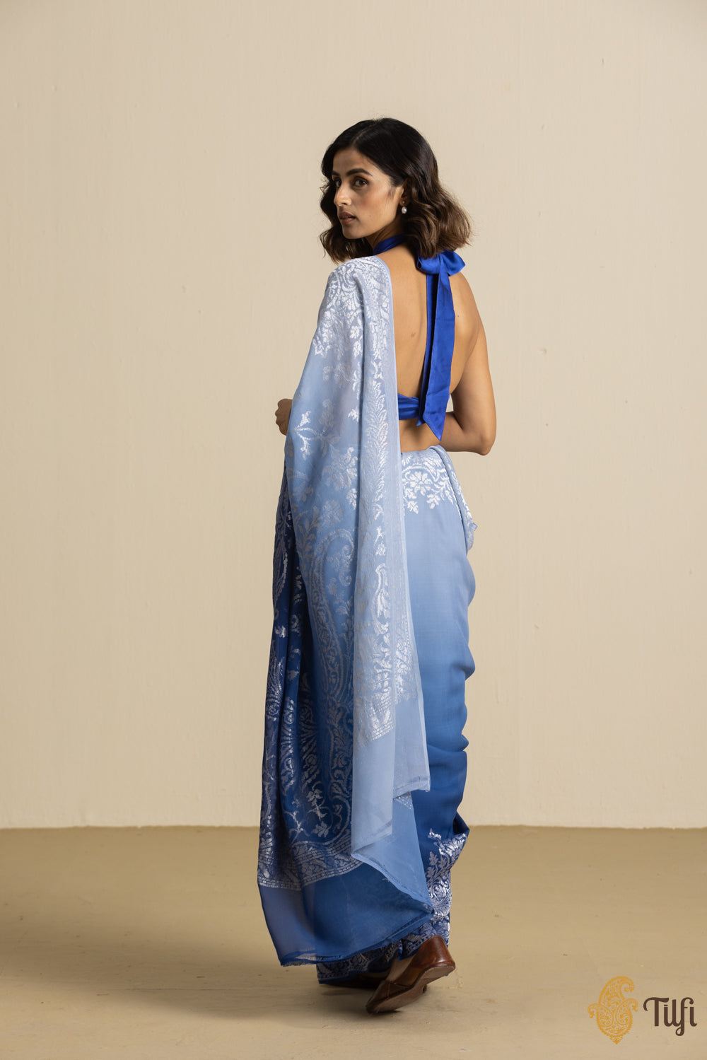 Pre-Order: Blue Pure Khaddi Georgette Banarasi Handloom Saree
