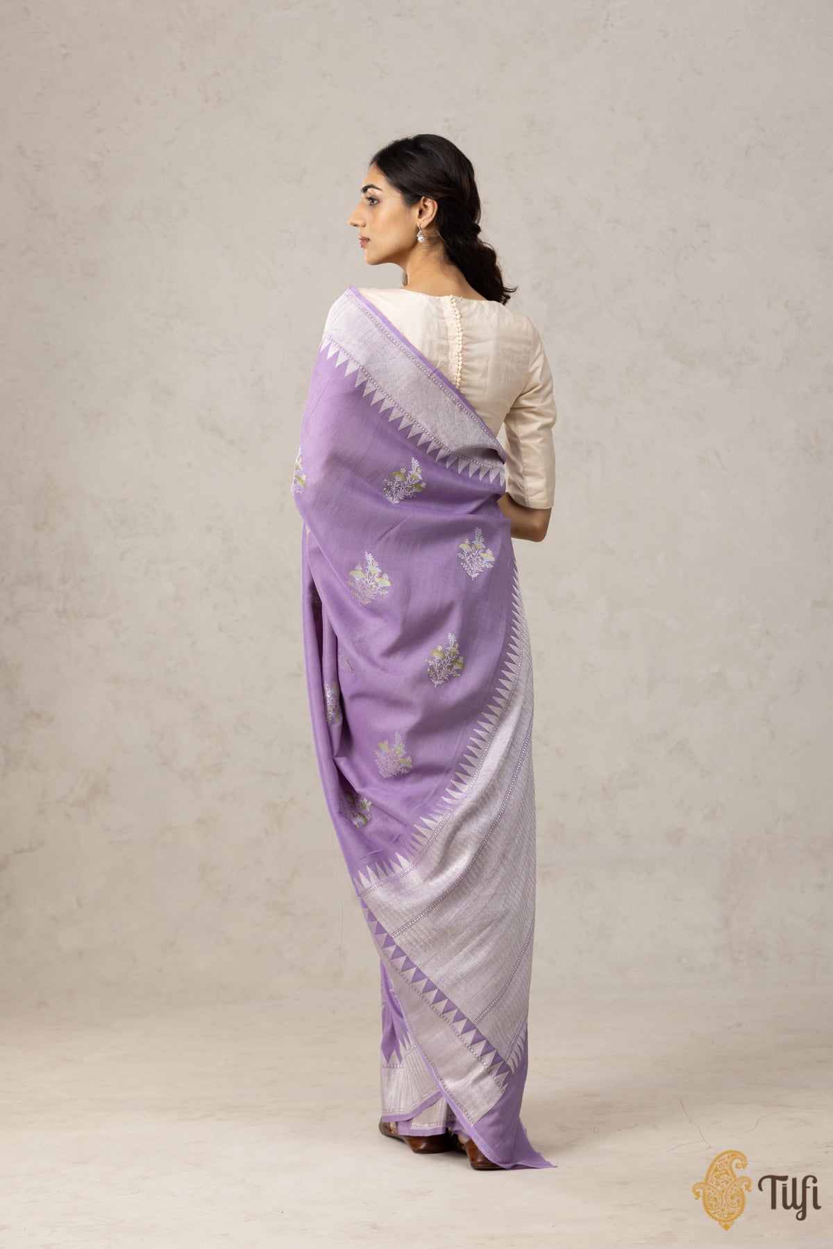 Lavender Pure Tussar Georgette Silk Banarasi Handloom Saree