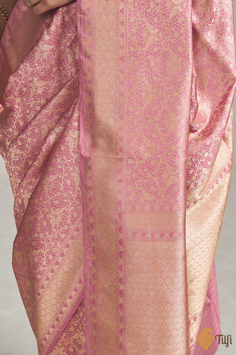 &#39;Sarika&#39; Old Rose Pink Pure Katan Silk Banarasi Handloom Saree