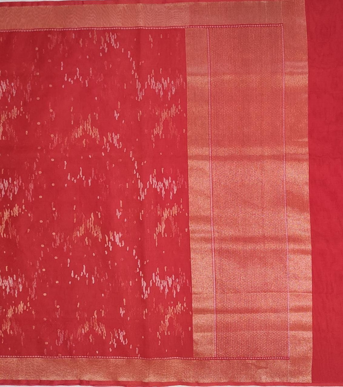 &#39;Ganga&#39; Red Pure Cotton Banarasi Jamdani Real Zari Handloom Saree