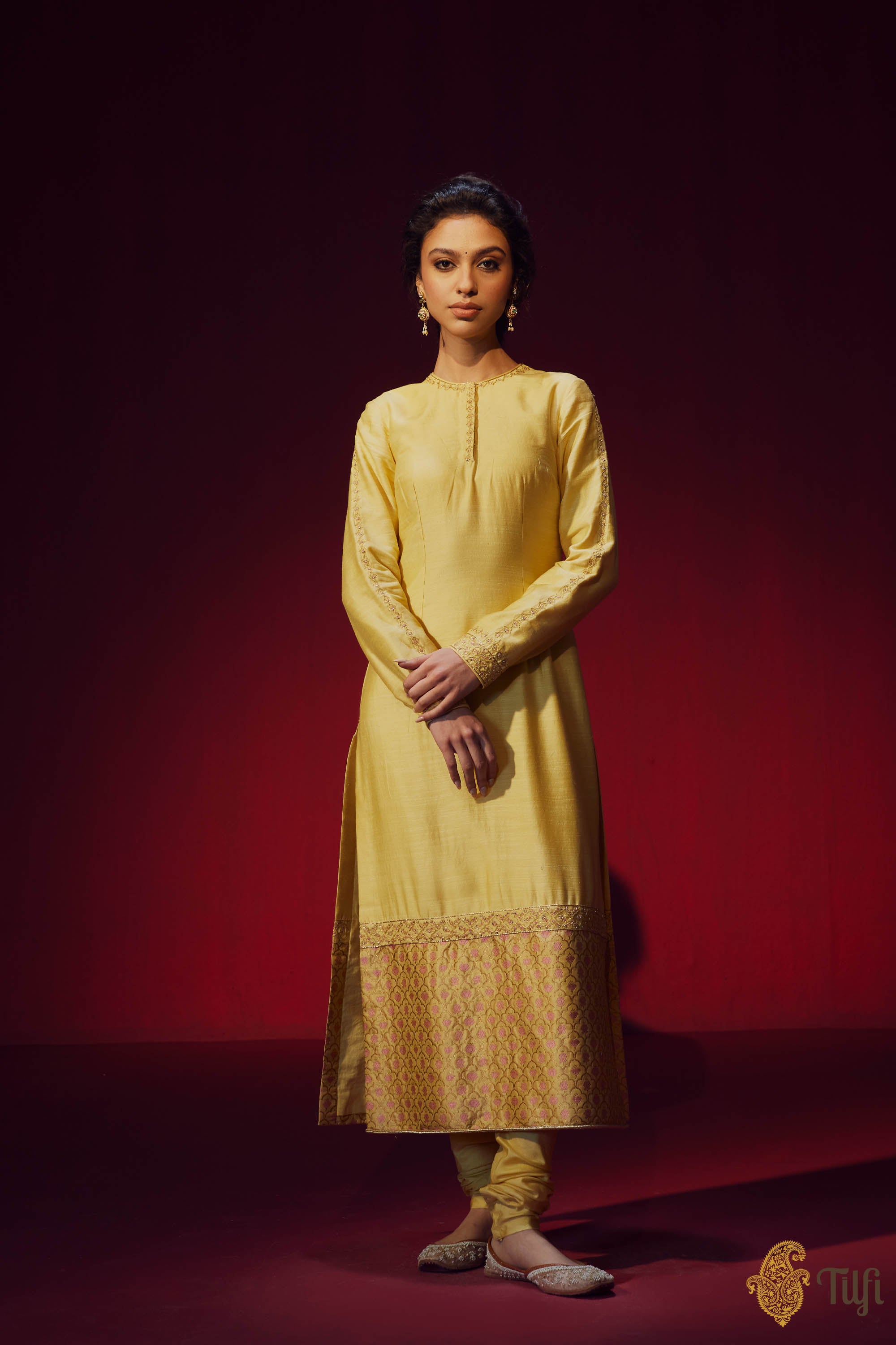 Golden Silk Kurta Black Pant Beautiful Color Contrast New Partywear Salwar  Kamiz | eBay