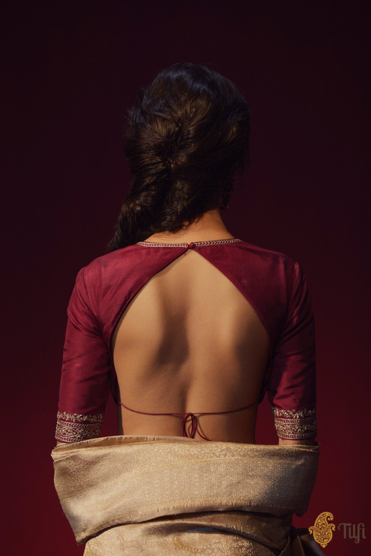 Maroon Hand-embroidered Raw Silk Blouse