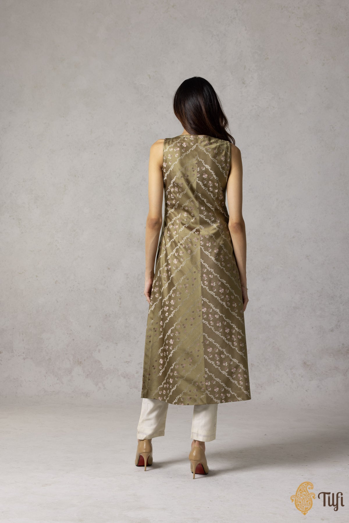 Moss Green Pure Satin Silk Banarasi Handloom Suit Set