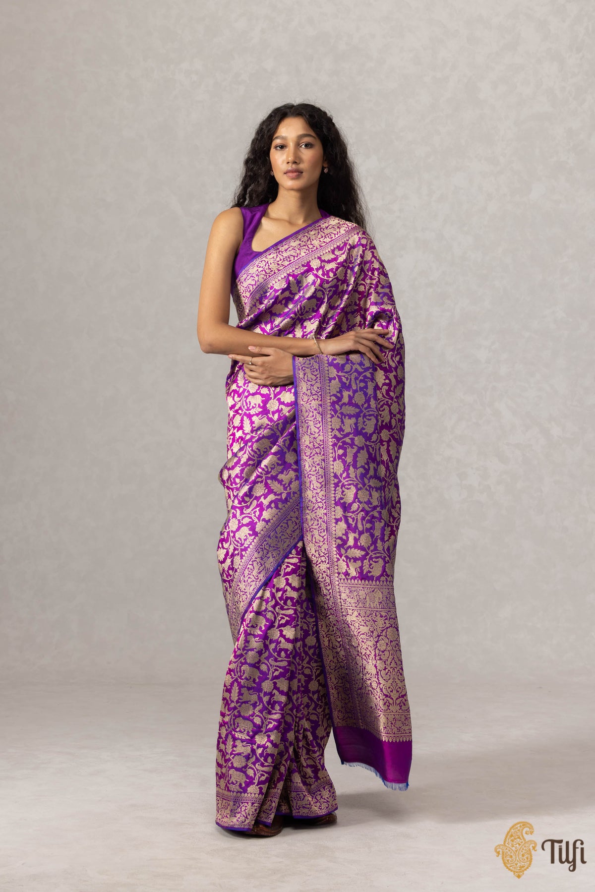 Pre-Order: Blue-Rani Pink Pure Katan Silk Banarasi Shikaargah Handloom Saree