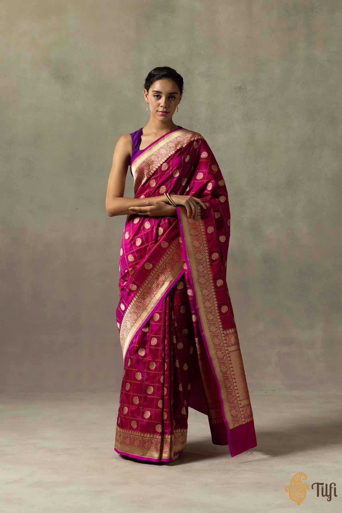 Pre-Order: &#39;Ragini&#39; Rust- Magenta Pure Katan Silk Banarasi Handloom Saree
