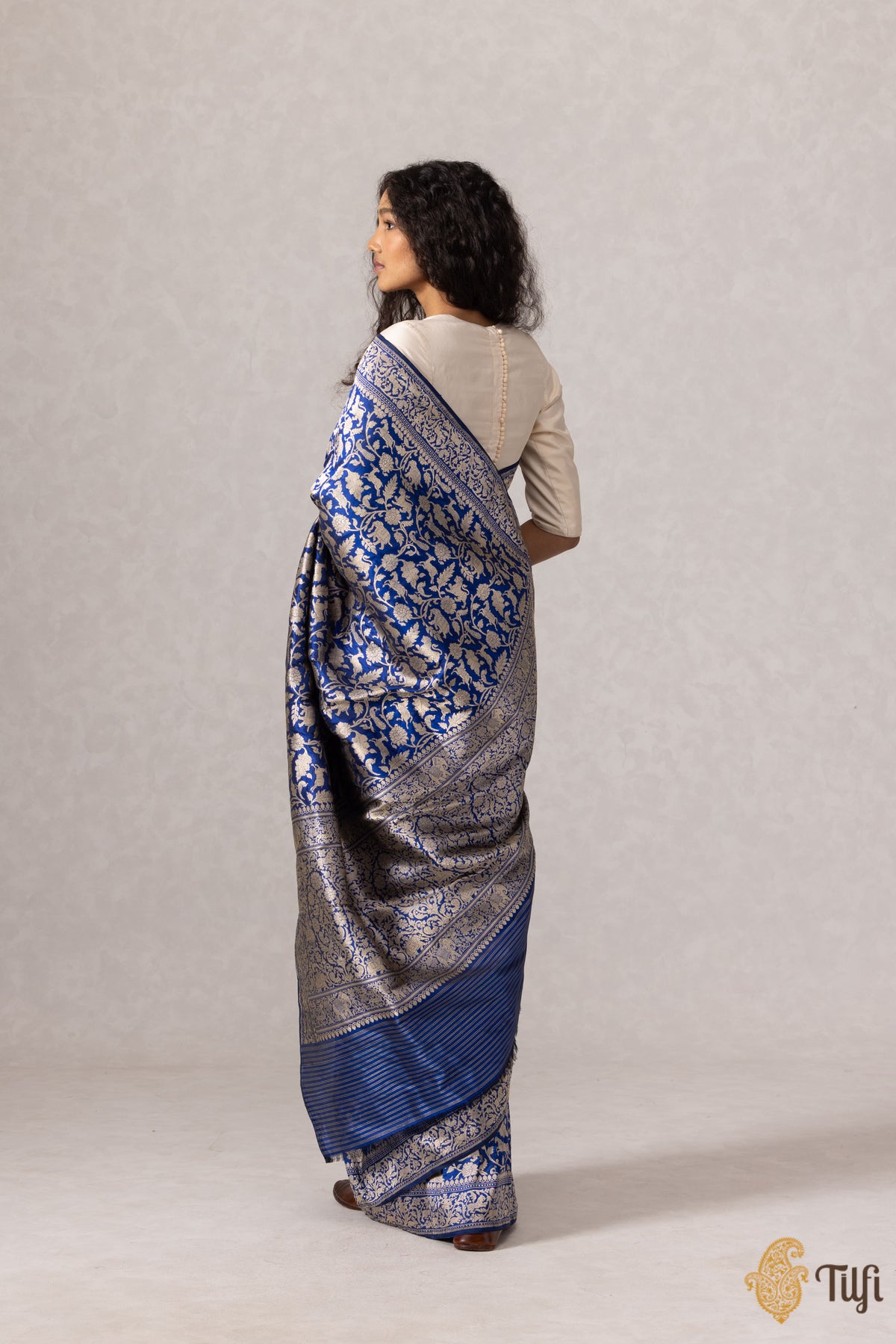 Black-Blue Pure Katan Silk Banarasi Shikaargah Handloom Saree