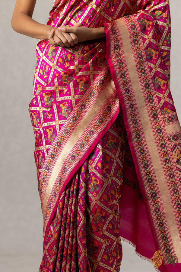 Red-Rani Pink Pure Katan Silk Banarasi Handloom Patola Saree - Tilfi