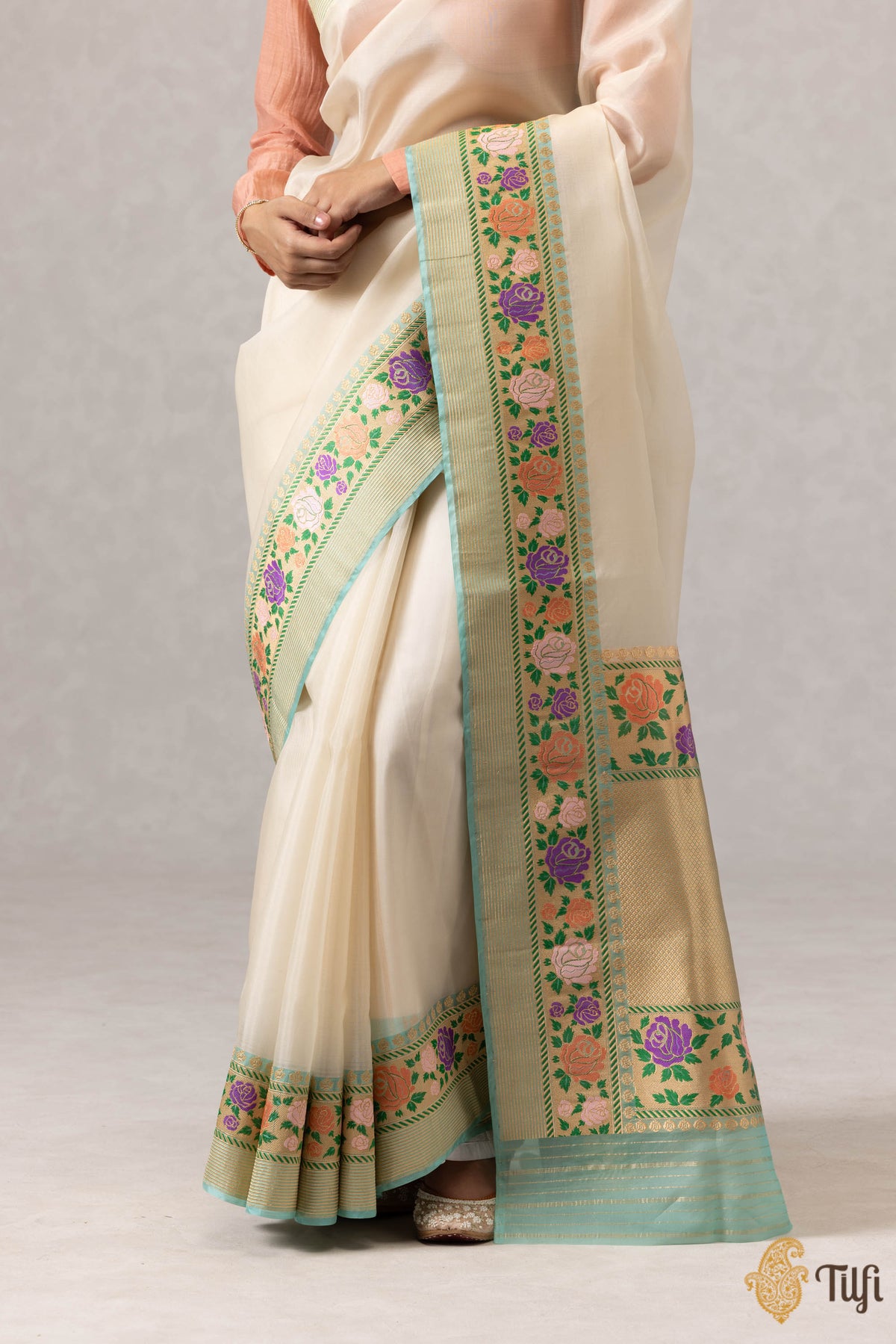 Pre-Order: Off-White Pure Kora Silk Banarasi Handloom Saree