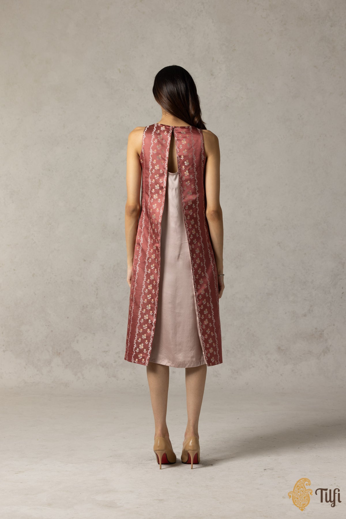 Old Rose Pink Pure Satin Silk Handwoven Dress