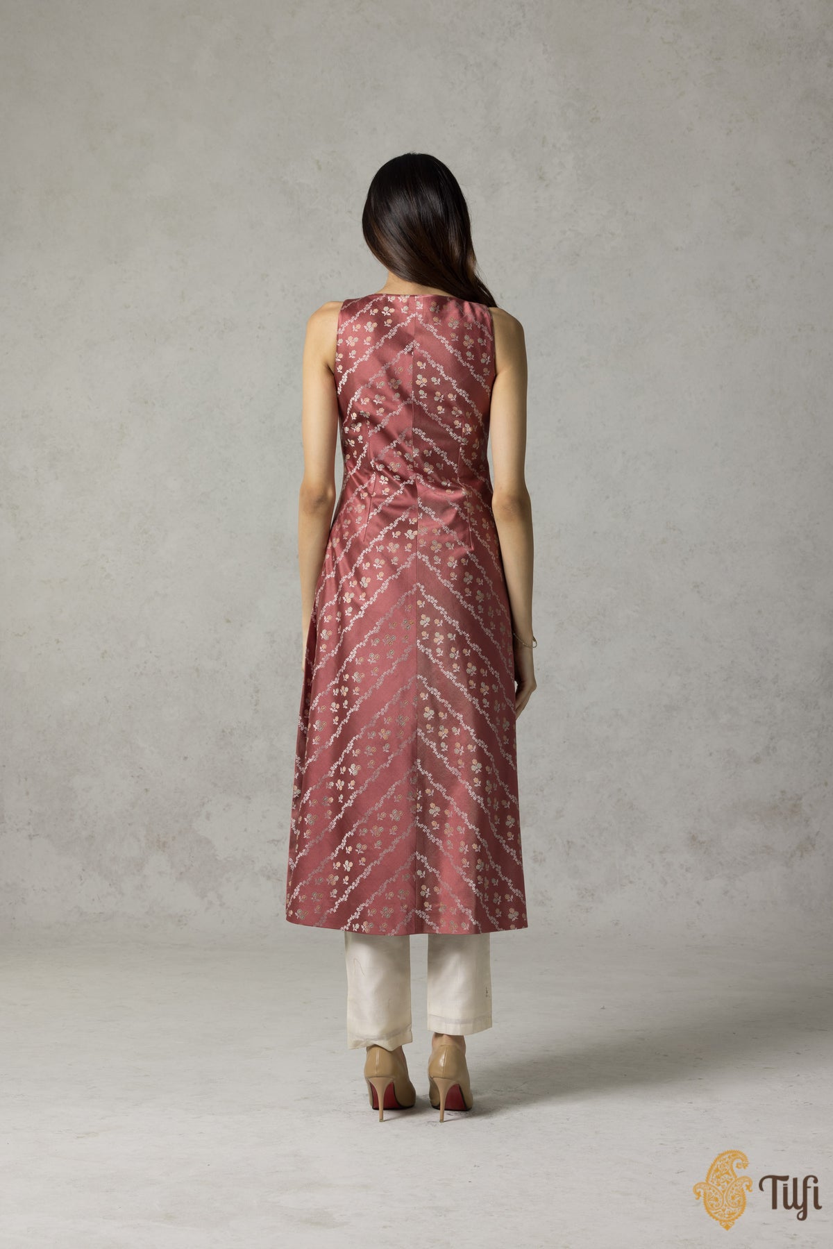 Old Rose Pink Pure Satin Silk Banarasi Handloom Suit Set