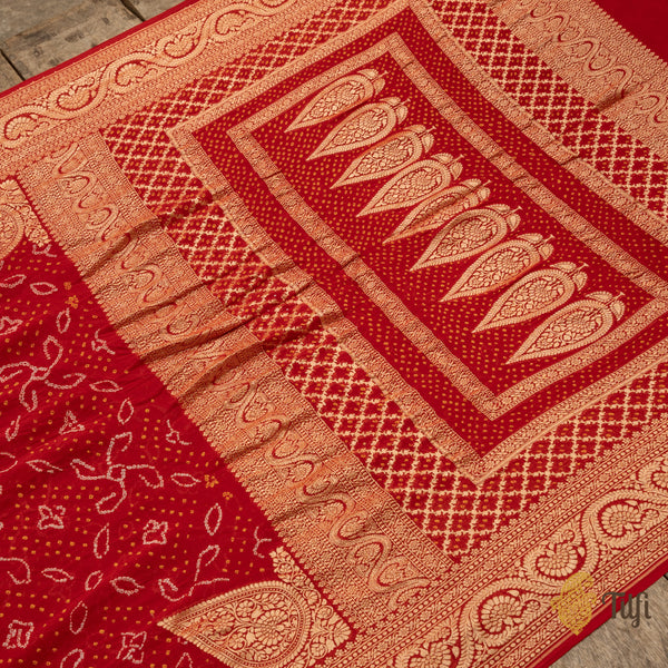 Red Pure Georgette Banarasi Bandhani Handloom Saree - Tilfi