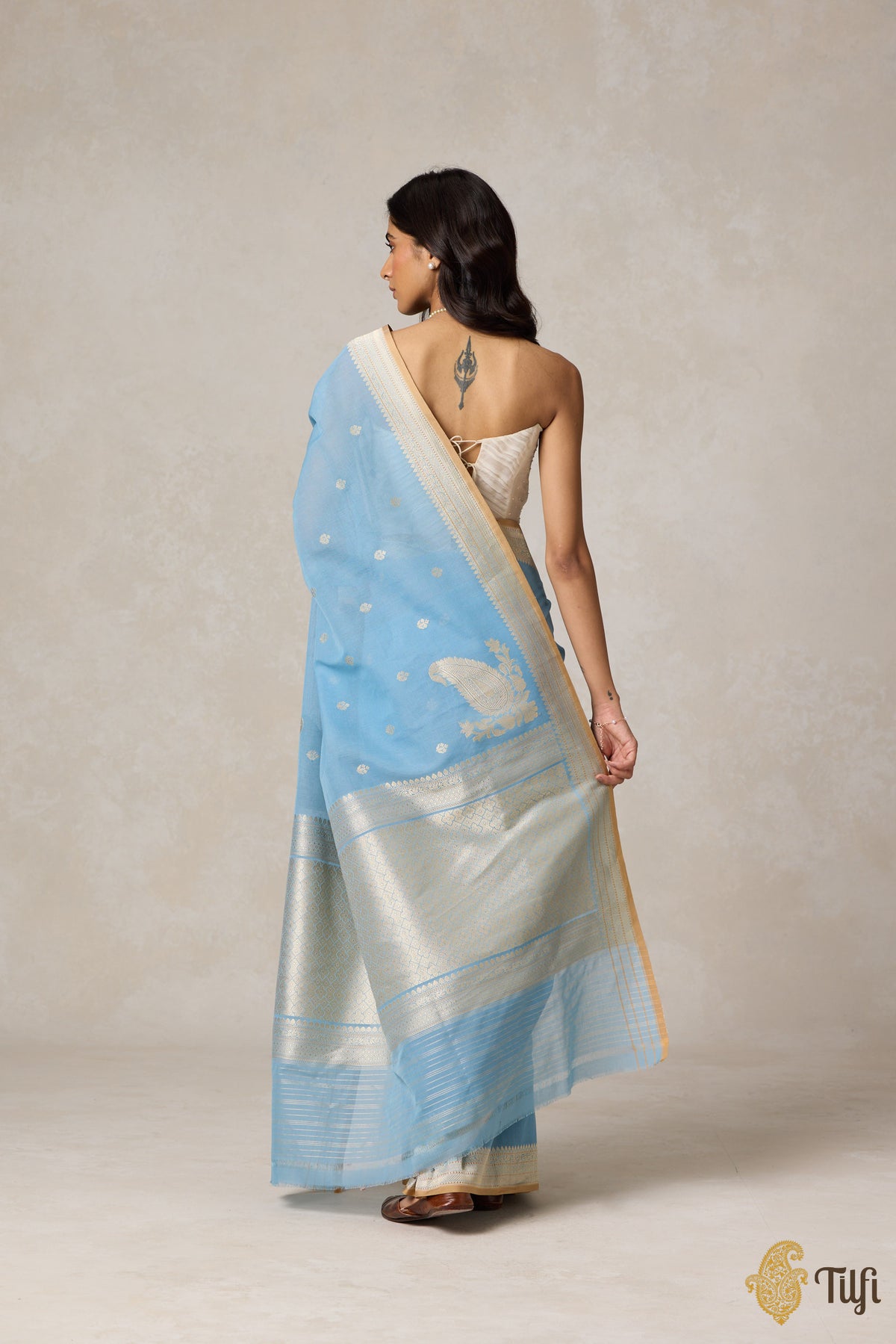 Firozi Blue Pure Cotton Banarasi Kadhua Handloom Saree