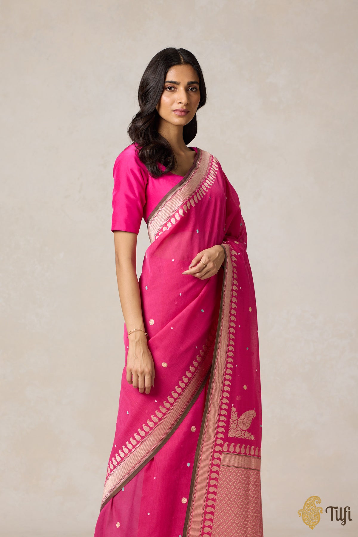 Rani Pink Pure Cotton Banarasi Kadhua Handloom Saree