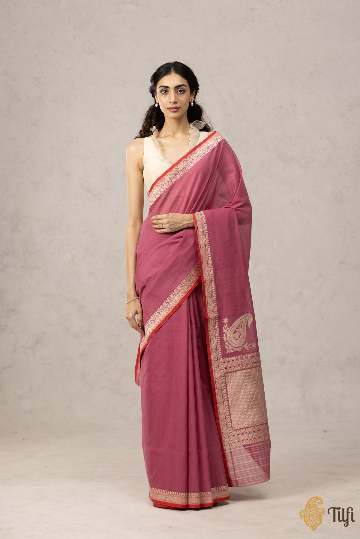 Rouge Pink Pure Cotton Banarasi Kadhua Handloom Saree
