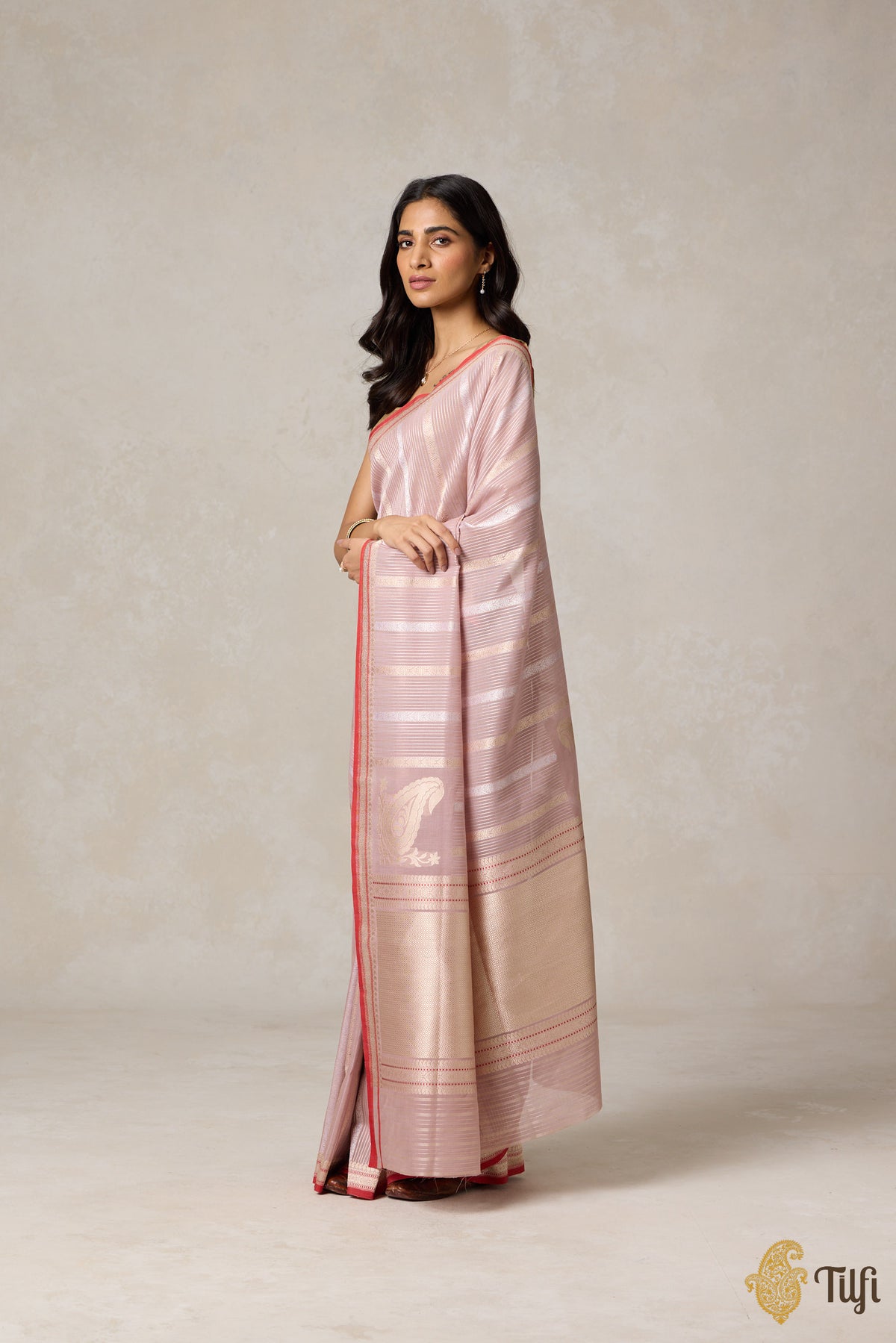 Light Nude Pink Pure Cotton Banarasi Kadhua Handloom Saree