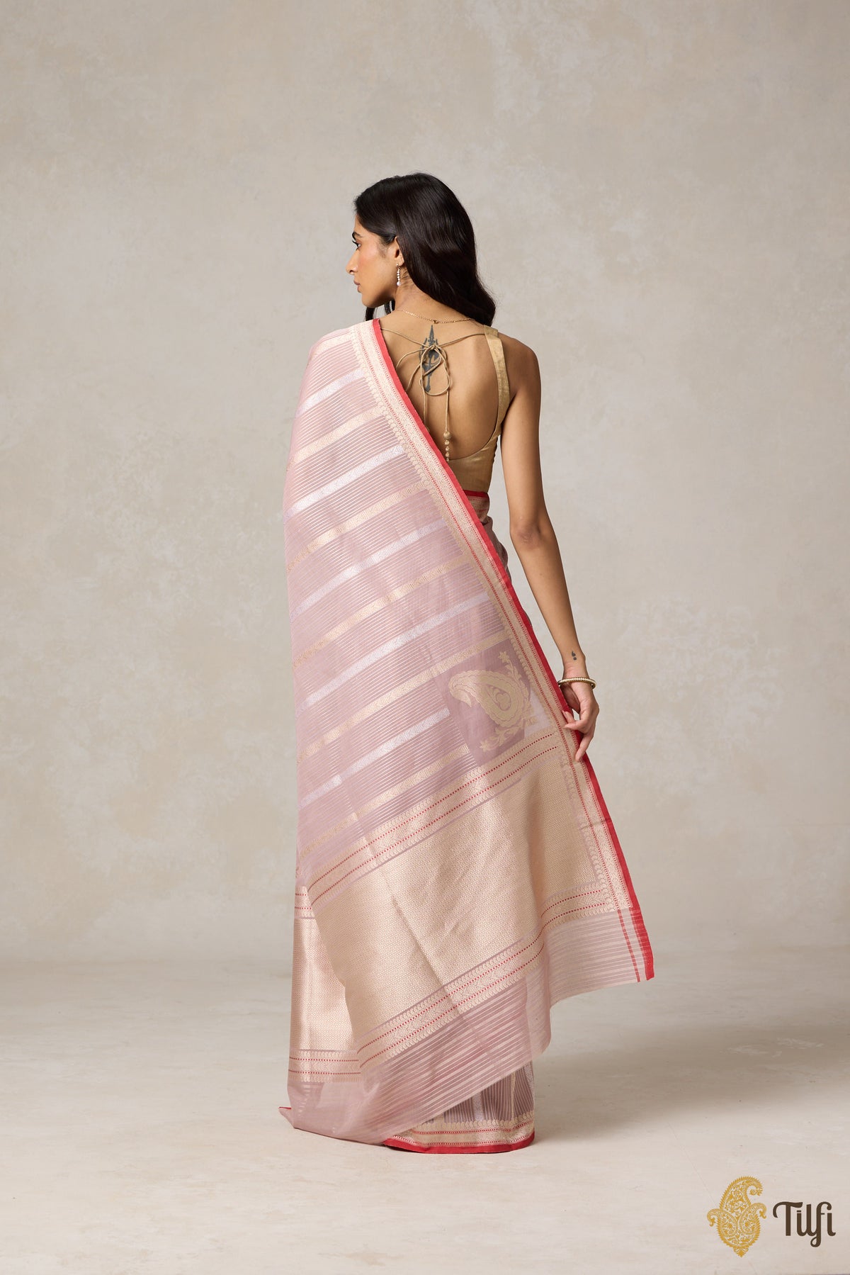 Light Nude Pink Pure Cotton Banarasi Kadhua Handloom Saree
