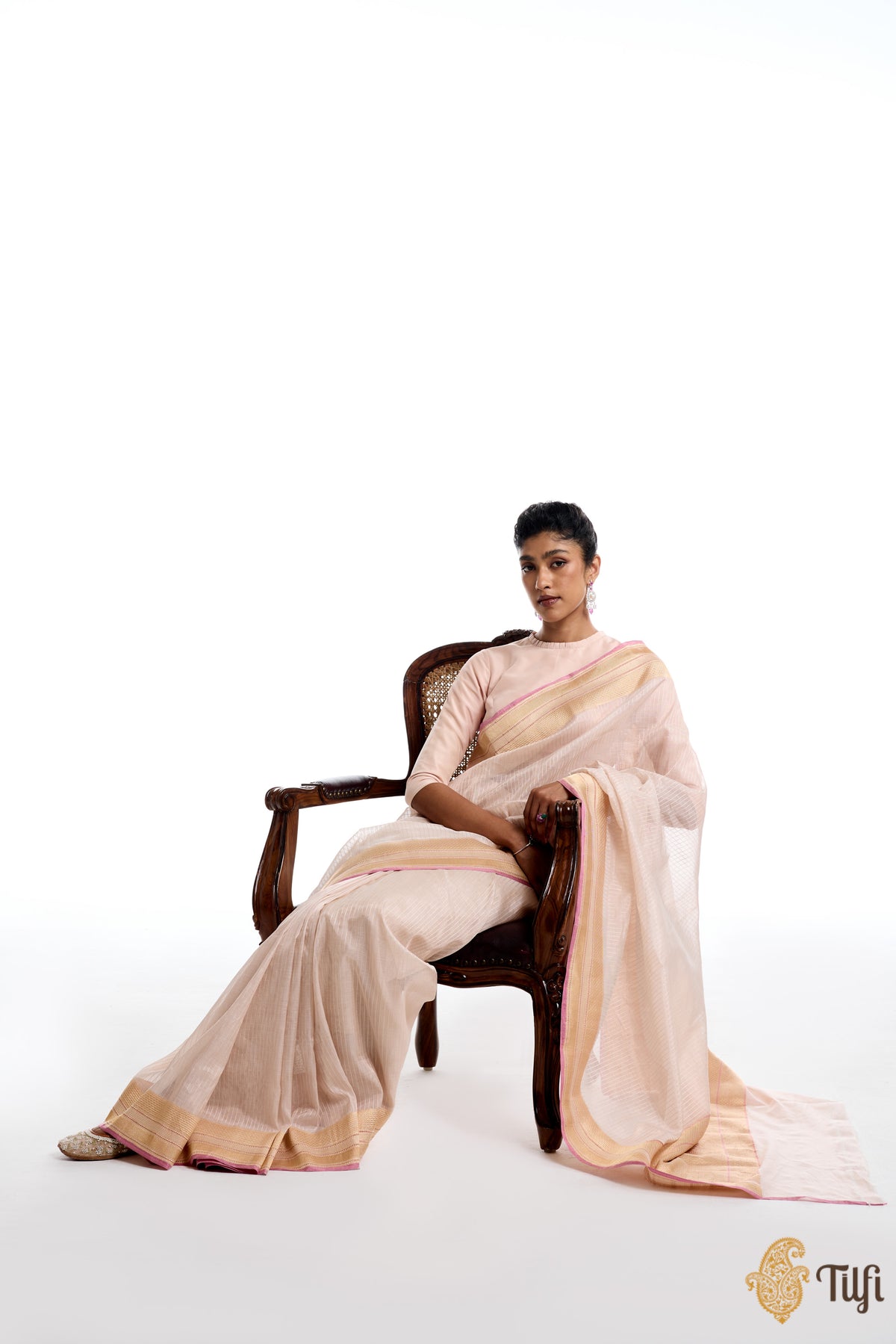 Light Rose Gold Pure Cotton Tissue Handloom Banarasi Saree