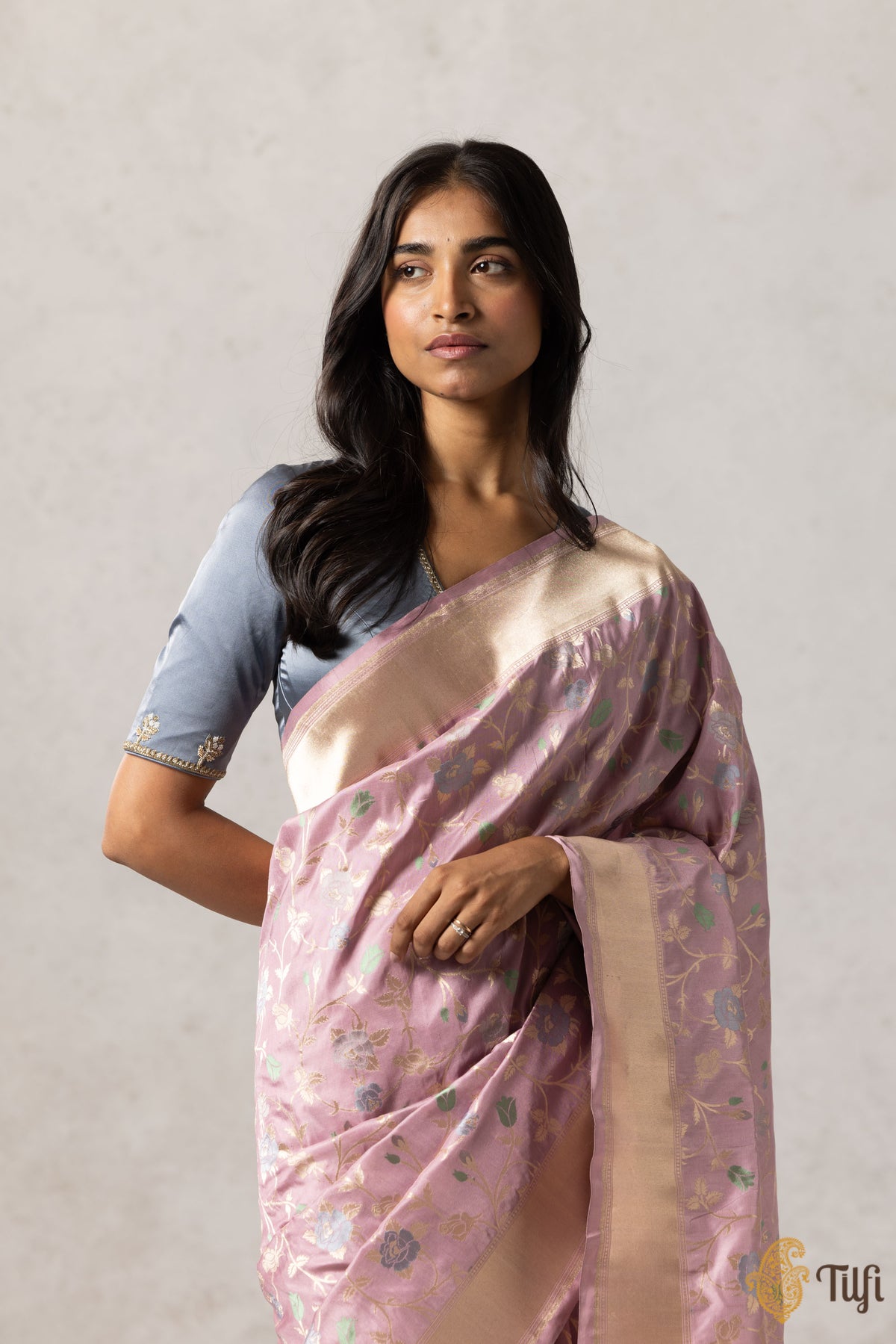 Pre-Order: &#39;Bhairavi&#39; Dusty Mauve Pure Katan Silk Banarasi Handloom Saree