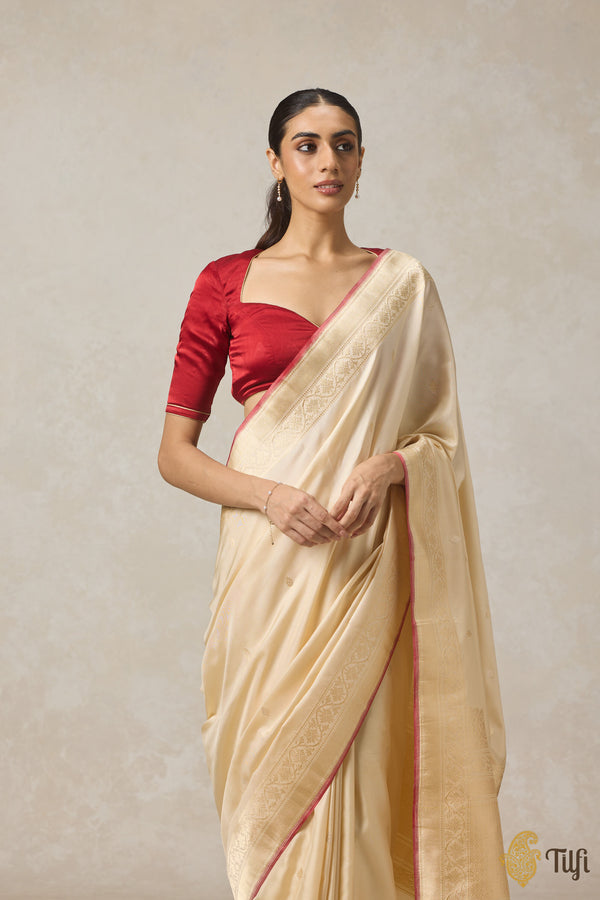 'Tarini' Cream Pure Katan Silk Ektara Banarasi Handloom Saree - Tilfi