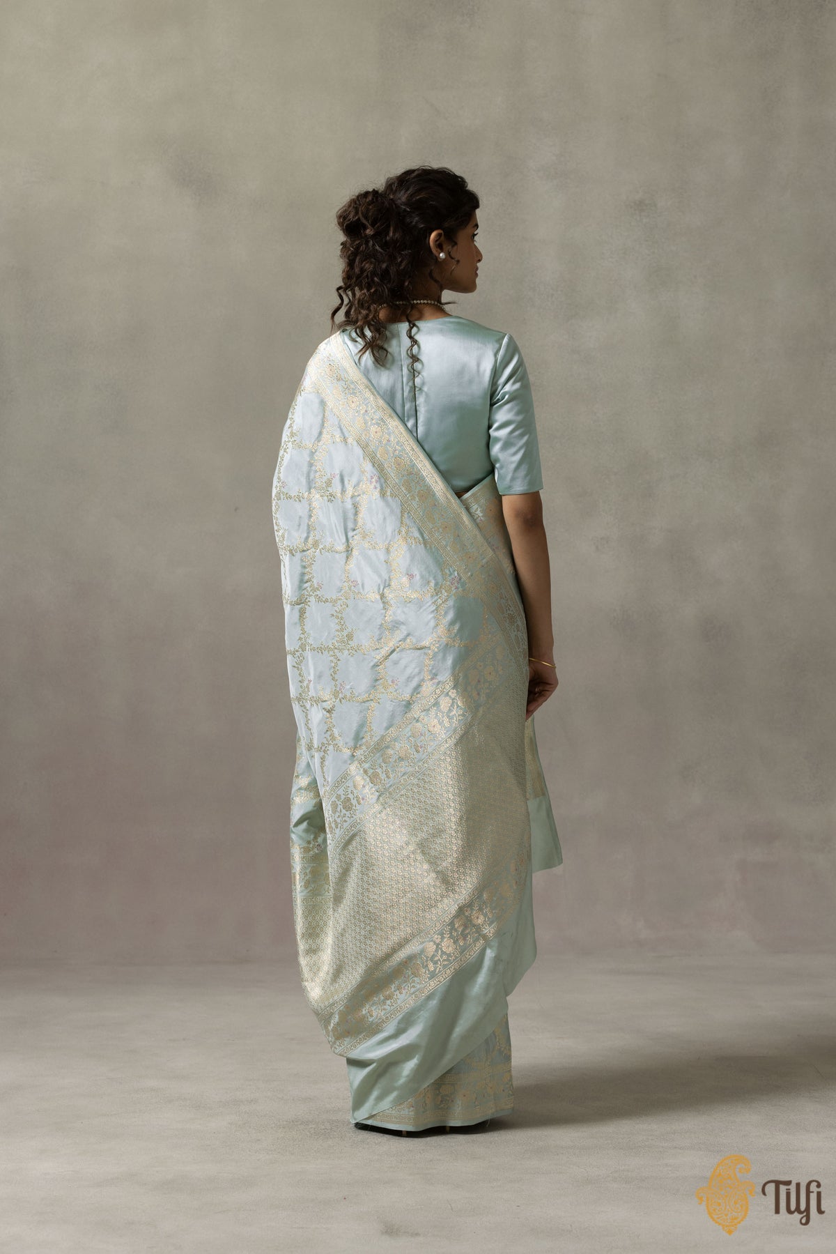&#39;Anne&#39; Light Blue Pure Katan Silk Banarasi Handloom Saree