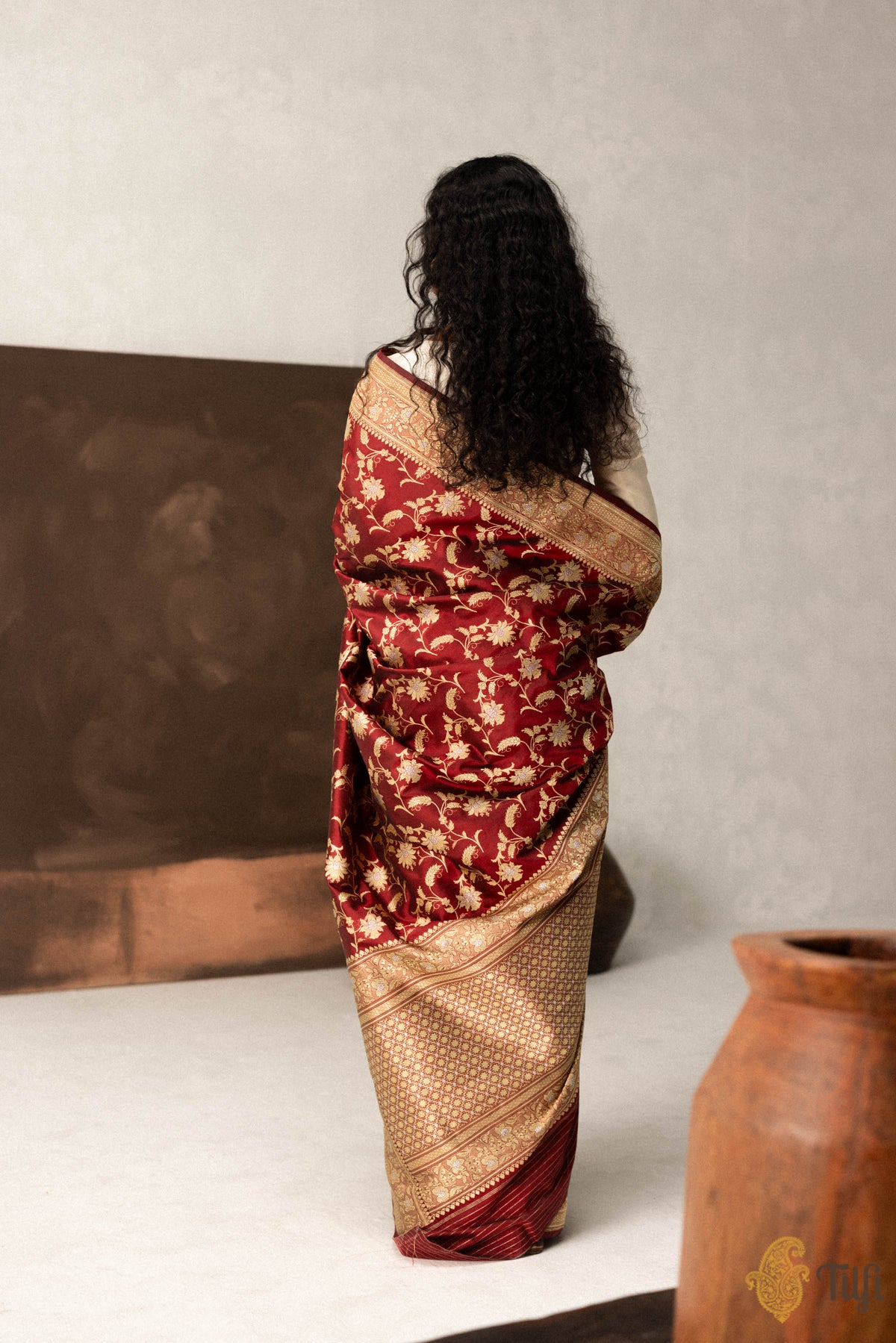 &#39;Ashwini&#39; Maroon Pure Katan Silk Banarasi Handloom Saree