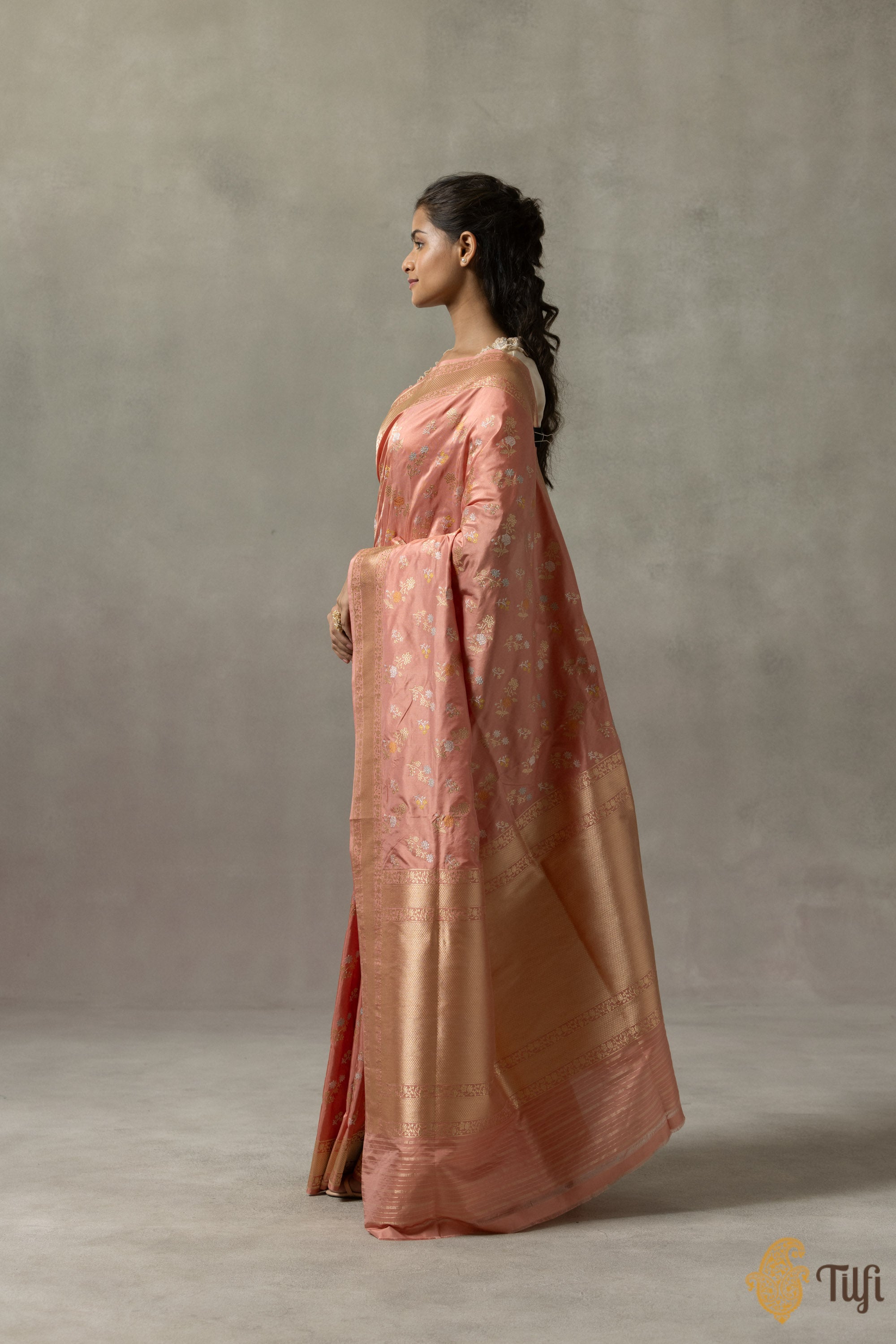 Peach Coral Pure Handloom Linen 3 Piece Dress Material