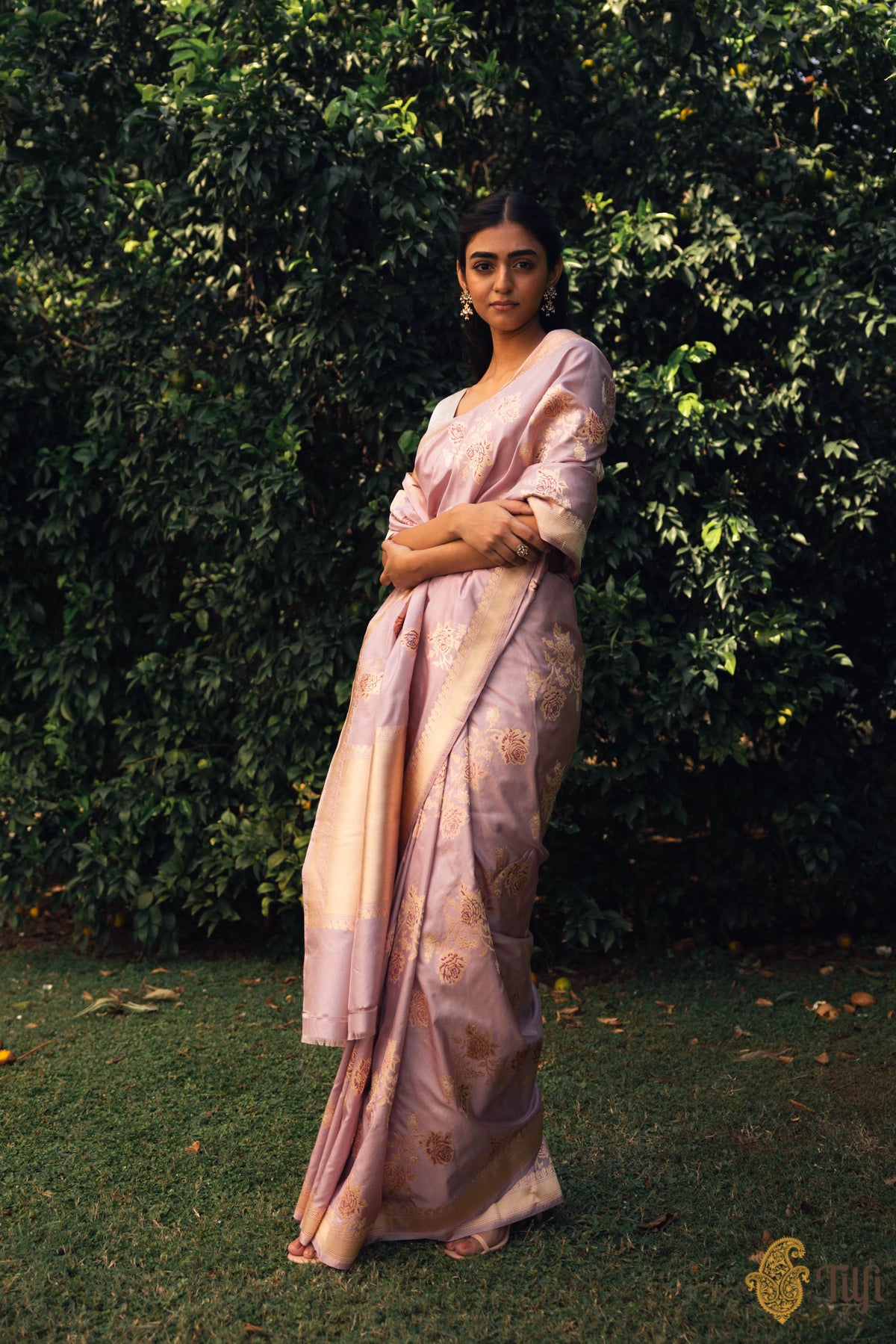 &#39;Zeenat&#39; Pink Pure Katan Silk Banarasi Handloom Saree