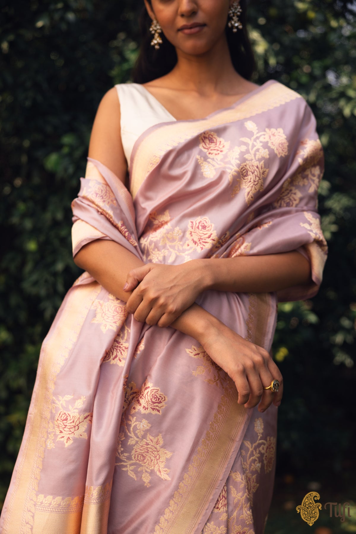 &#39;Zeenat&#39; Pink Pure Katan Silk Banarasi Handloom Saree
