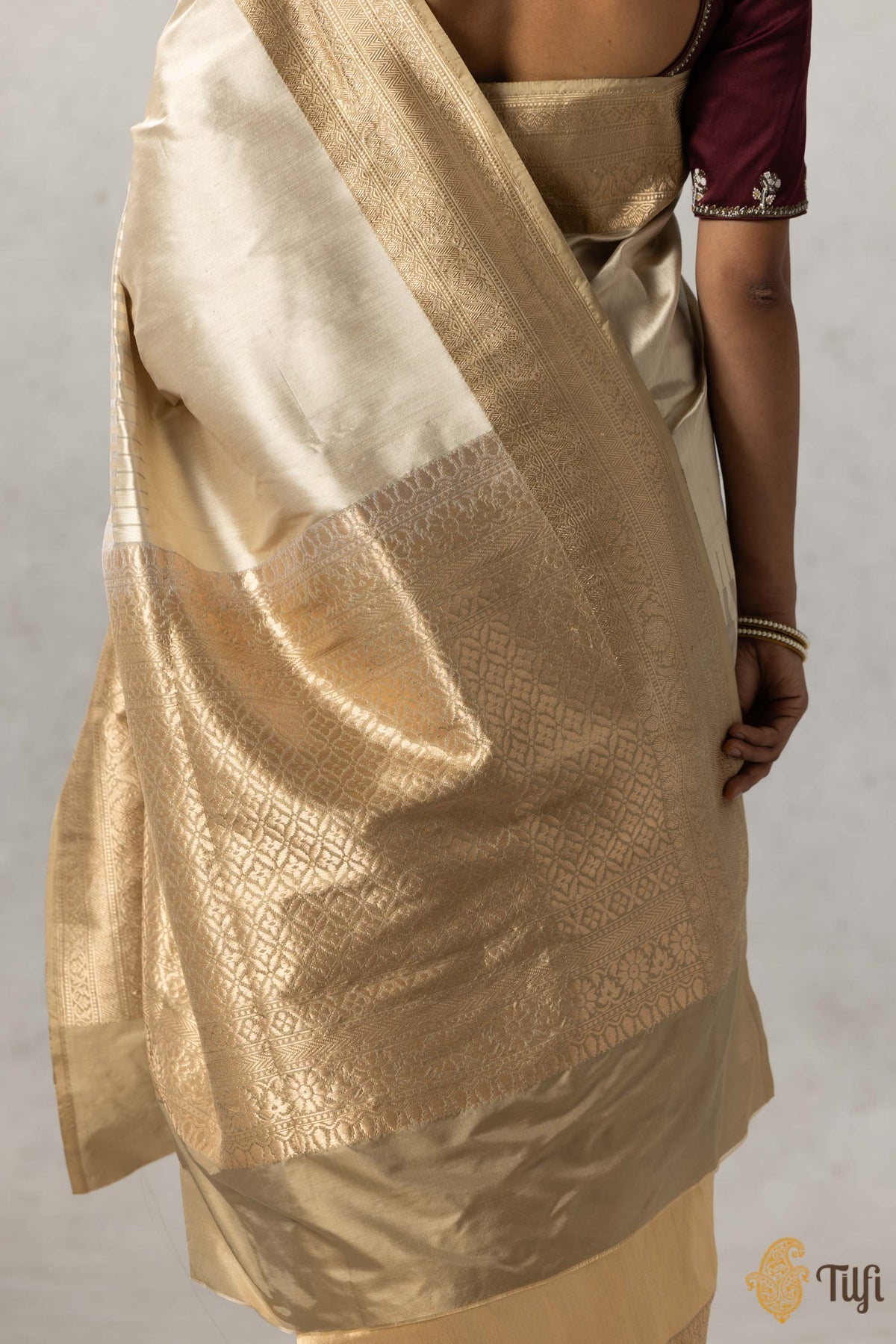 Beige-Gold Pure Katan Silk Banarasi Handloom Saree