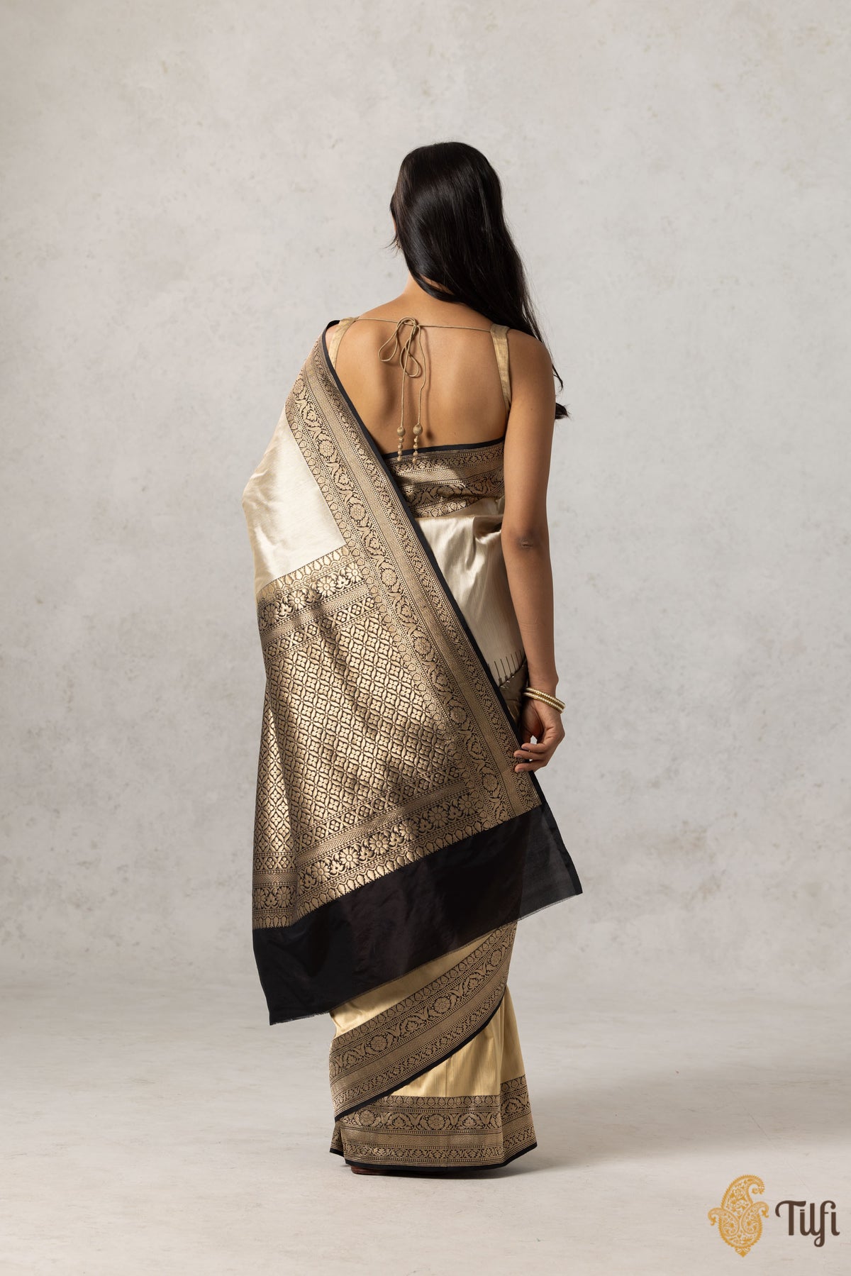 Gold-Black Pure Katan Silk Banarasi Handloom Saree