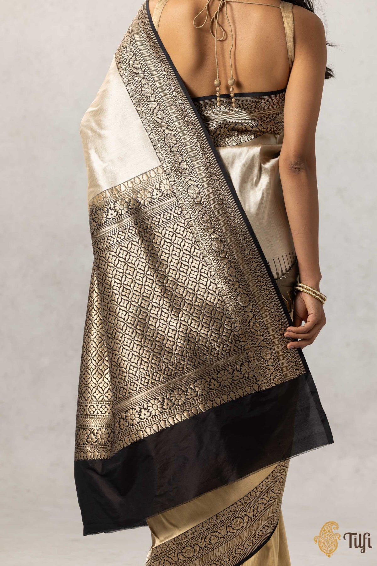Gold-Black Pure Katan Silk Banarasi Handloom Saree