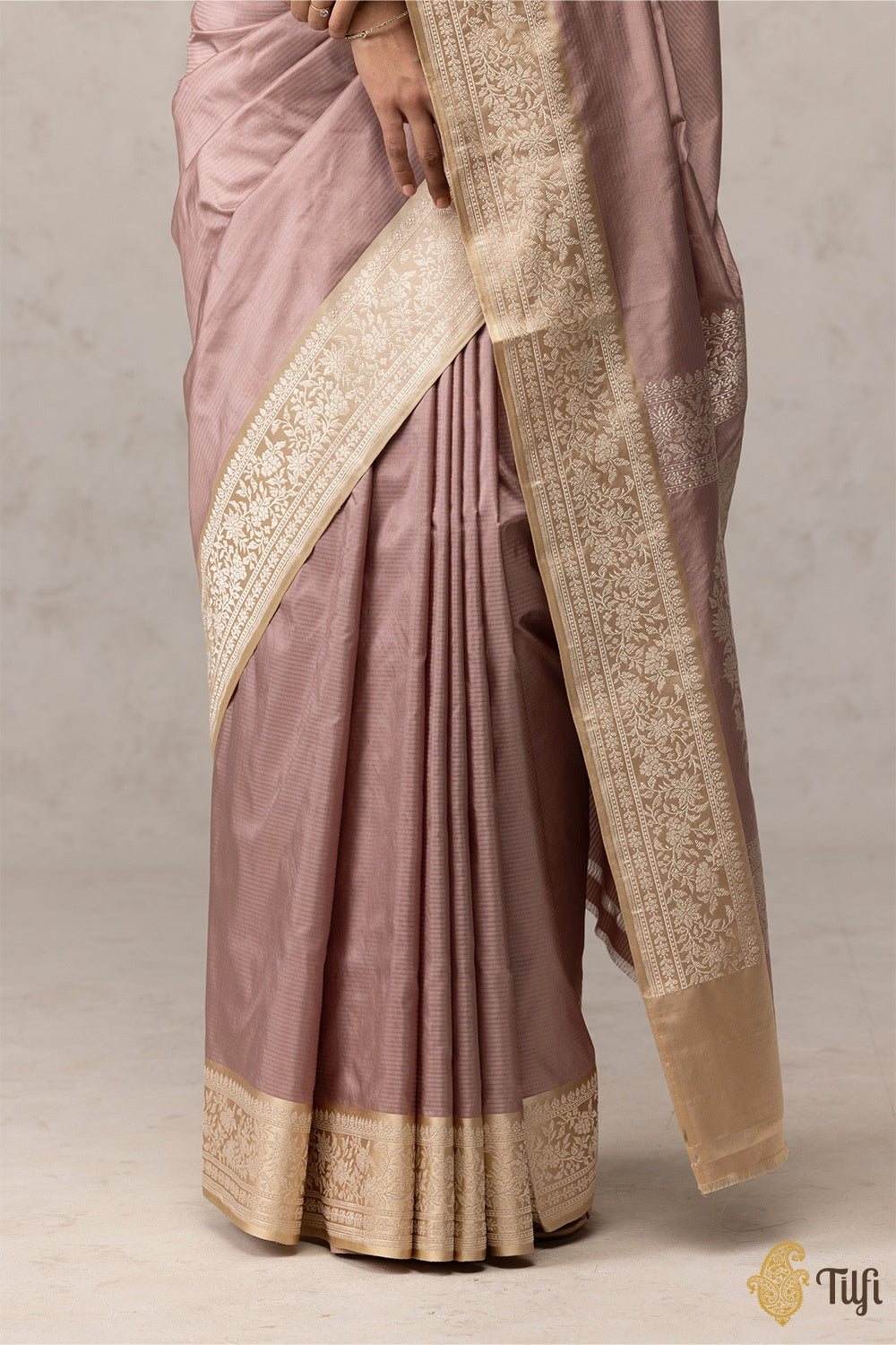 Dusty Pink-Beige Pure Katan Silk Banarasi Handloom Saree